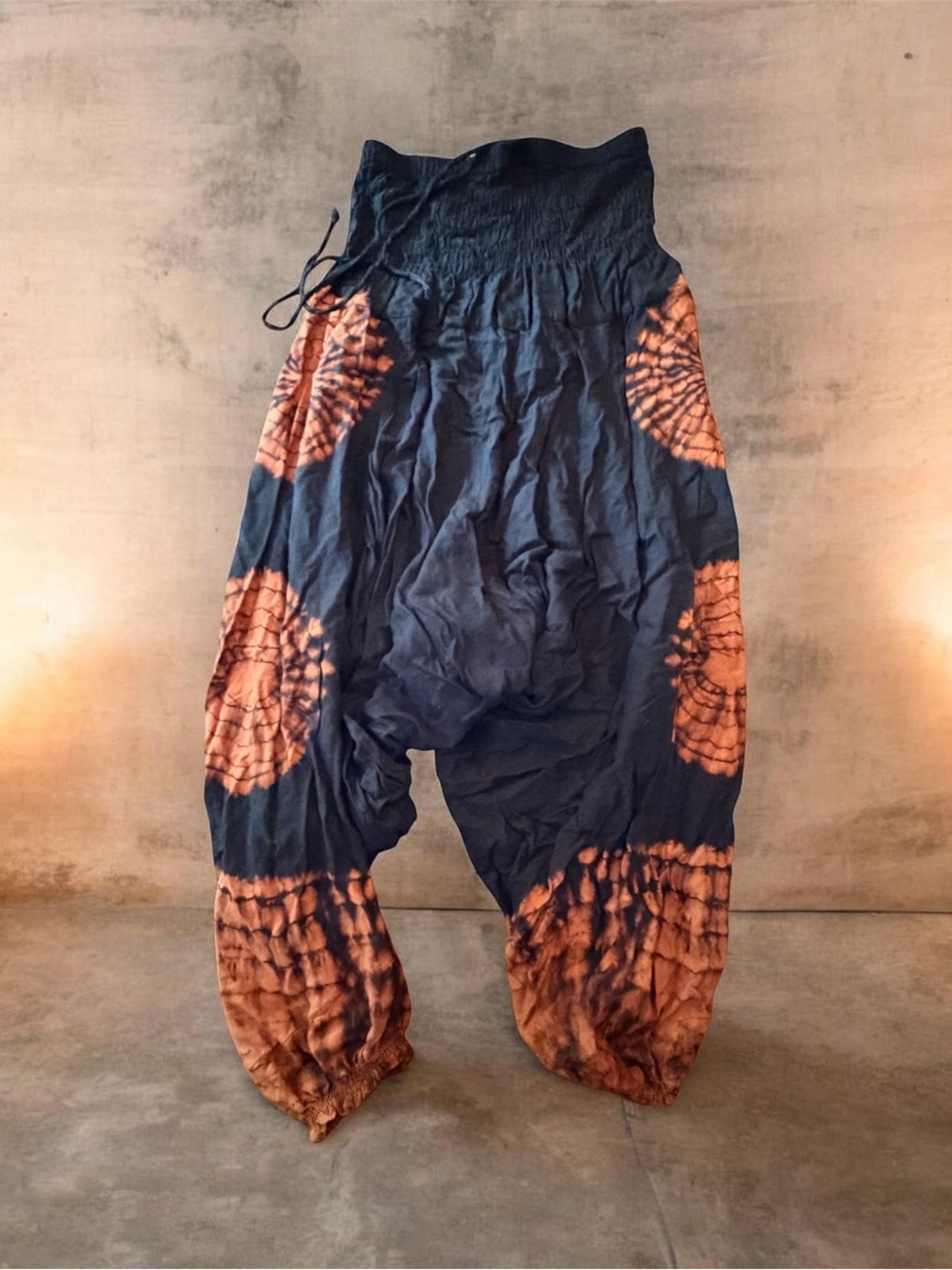 Men's Navy and Burnt Orange Tie-Dye Harem Joggers